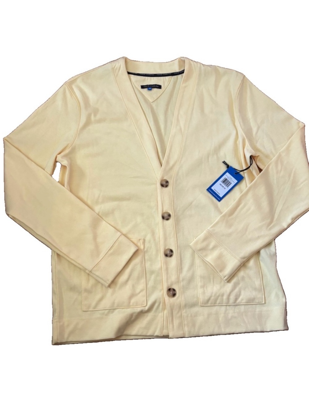 Vince Camuto Men’s Button Up V-Neck Cardigan - Yellow - Medium